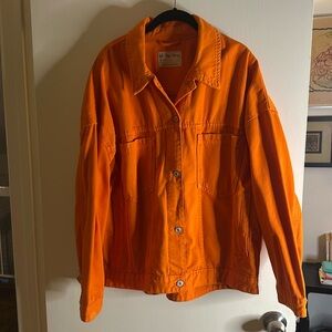 Free People bright orange Opal Jean jacket swing cut XL (rare!)
